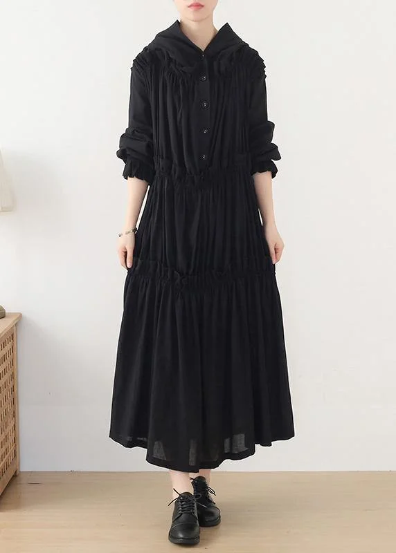 Beautiful Black Cinched hooded Spring Cotton Dress