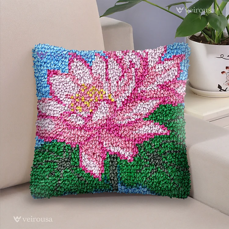 Lotus Flower Latch Hook Pillow Kit for Adult, Beginner and Kid veirousa