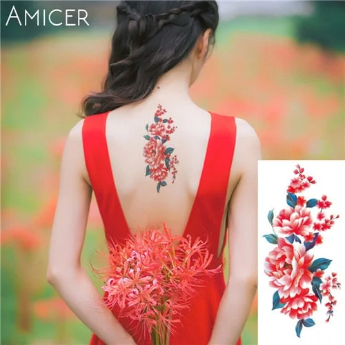sexy romantic dark rose flowers Tattoo sleeve flash henna tattoos fake Waterproof temporary tattoos stickers translated tattoos