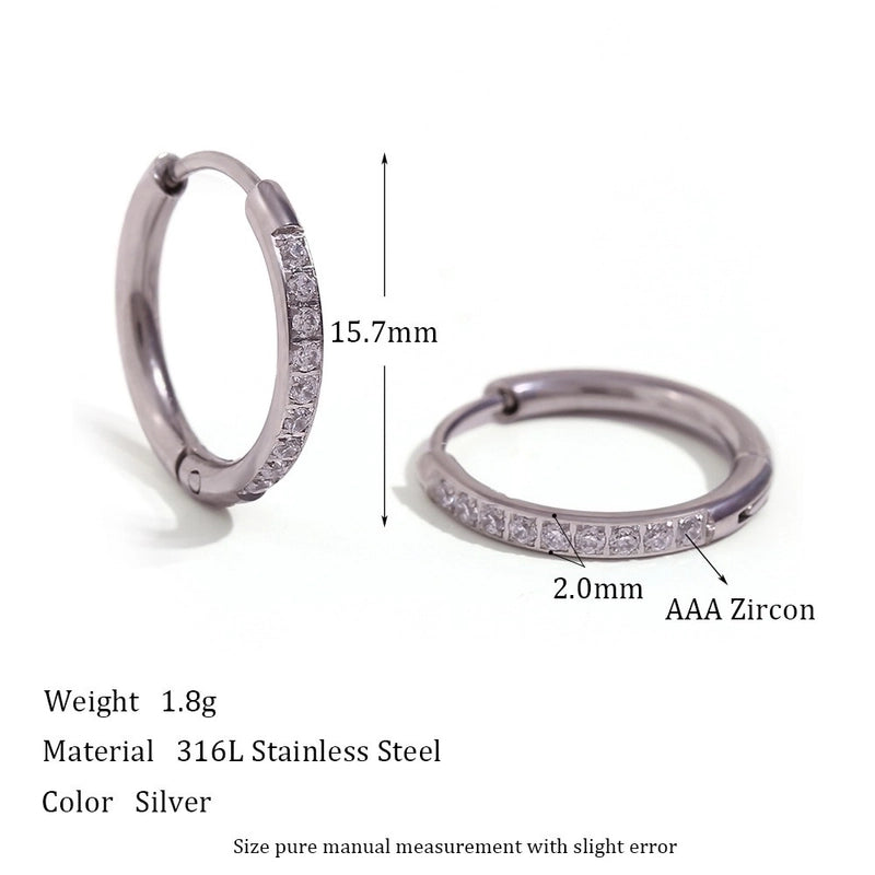 1 Pair Minimalist Round Solid Color Plating Inlay 304 Stainless Steel Zircon 18K Gold Plated Hoop Earrings