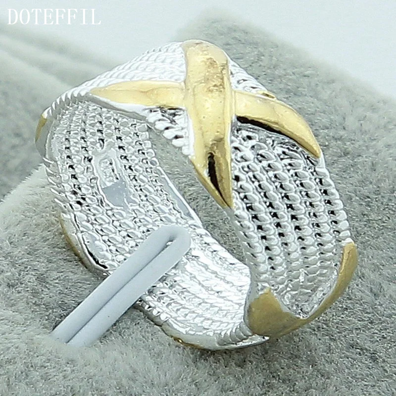 DOTEFFIL 925 Sterling Silver Letter X Ring For Women Jewelry