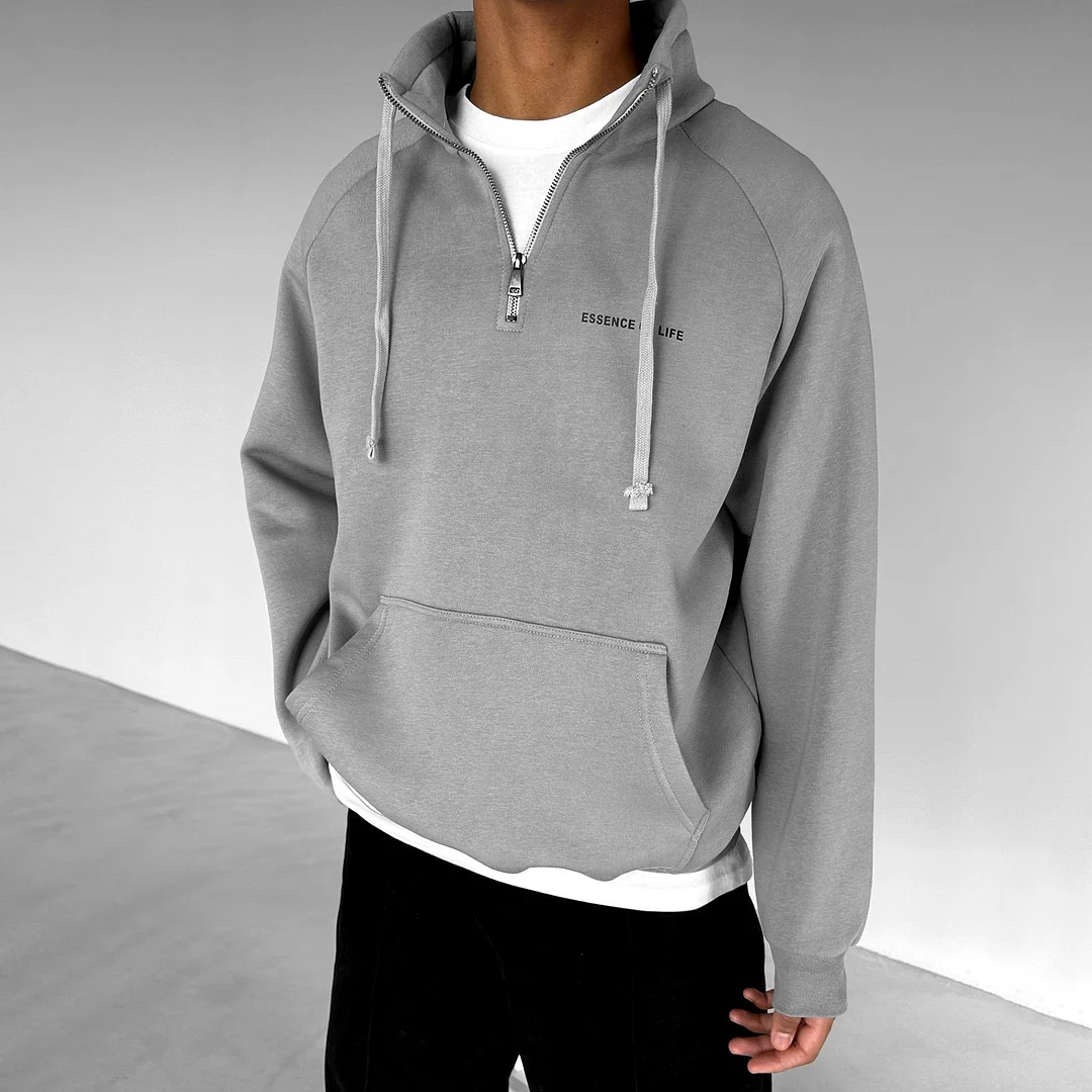 Men's Loose Comfortable Casual Zip Stand Collar Drawstring Sweatshirt、、URBENIE