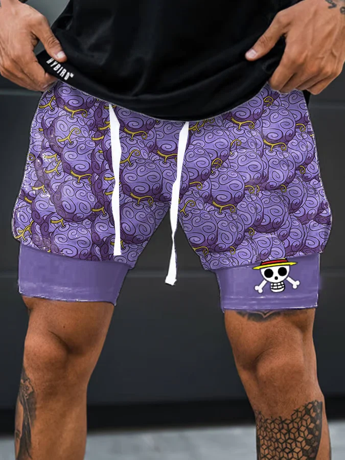 Men's Double Layer One Piece Devil Fruit Fitness Shorts