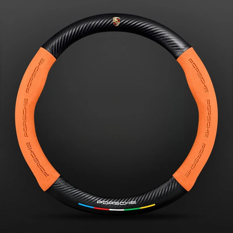 🔥Hot sale🔥Customized carbon fiber suede steering wheel cover with car logo