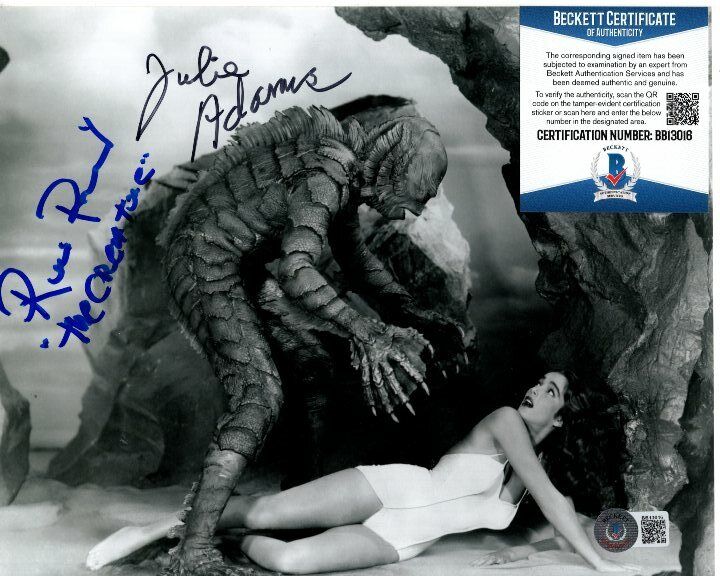 JULIE ADAMS and RICOU BROWNING signed 8x10 BLACK LAGOON Photo Poster painting Beckett BAS