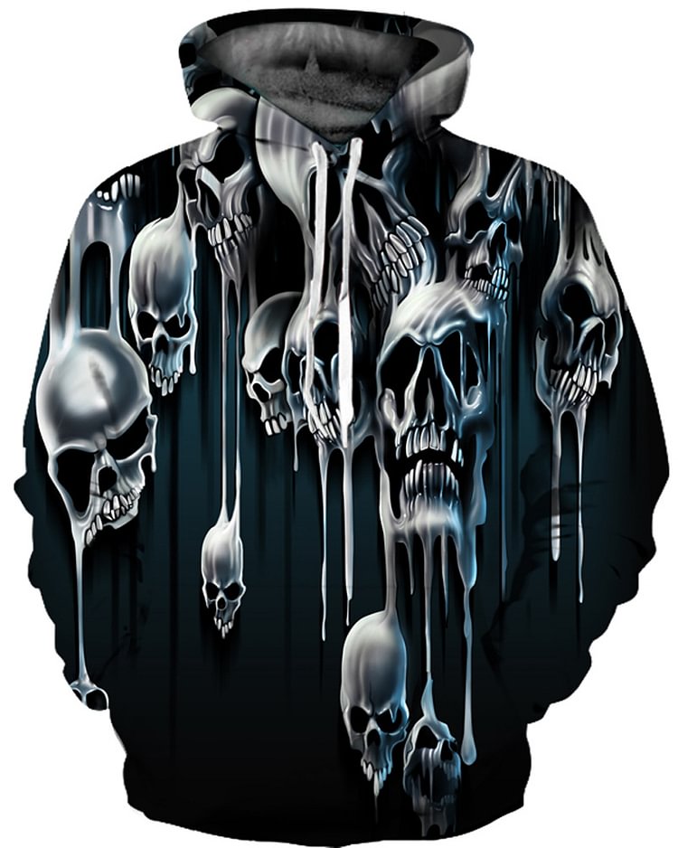 Skull Pullover 3D Round Neck Men's Hoodies