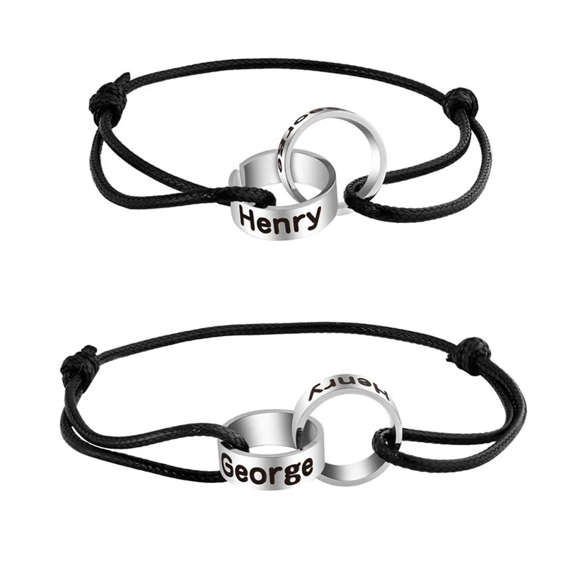 Couple Name Engraved Bracelet Set