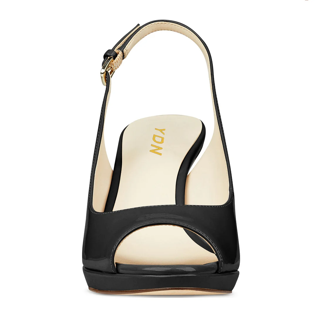 Patent Leather Platform Slingback Pumps with Stiletto Heel in Black
