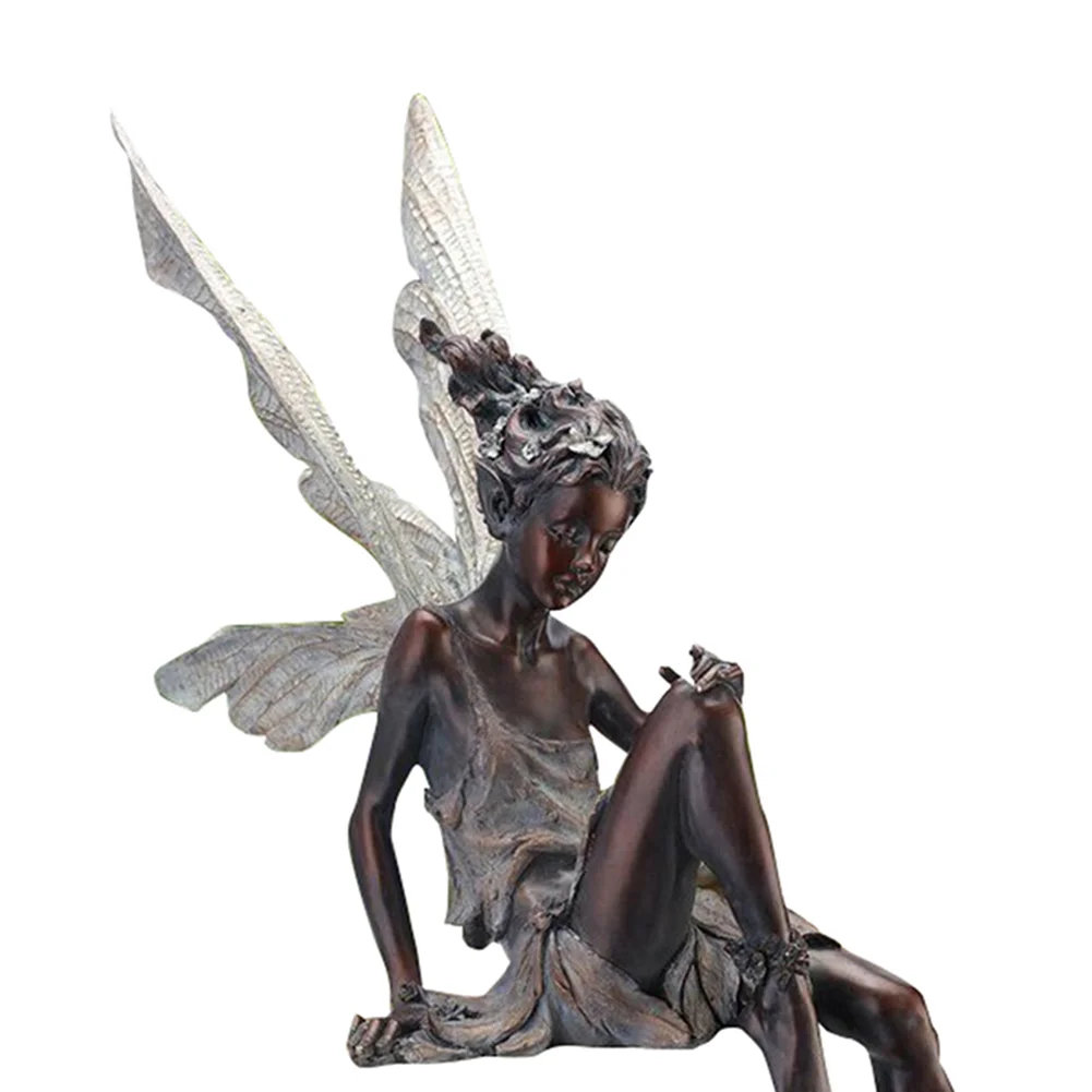Flower Fairy Sculpture Yard Landscaping Resin Turek Sitting Statue (Black)