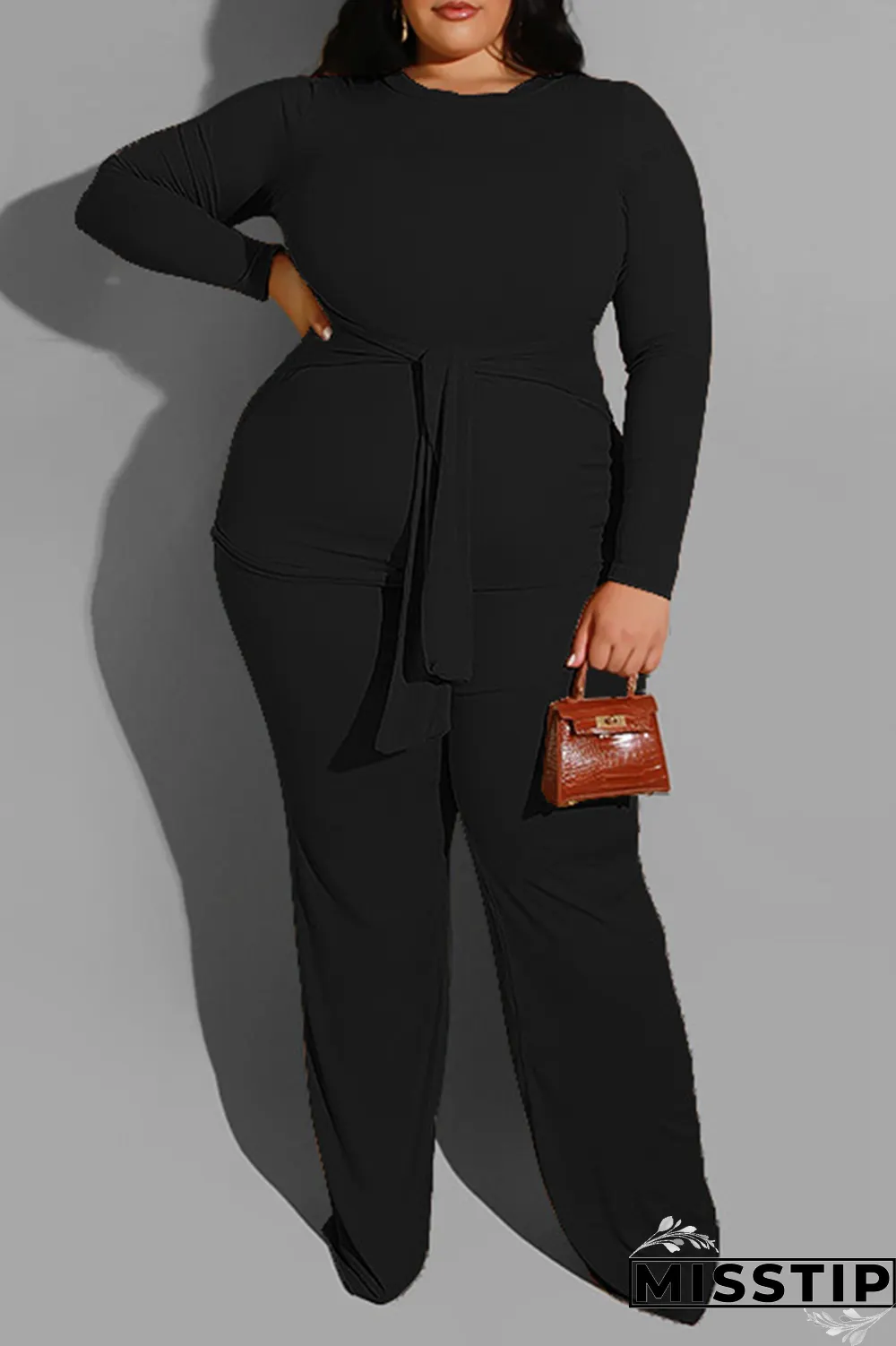 Yellow Casual Solid Patchwork O Neck Plus Size Two Pieces