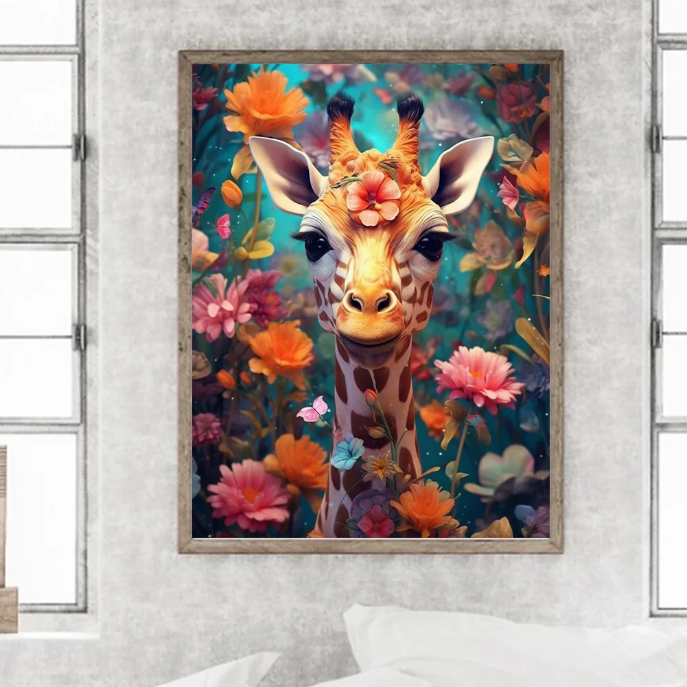 Diamond Painting - Full Round Drill - Flower Giraffe(Canvas|30*40cm)