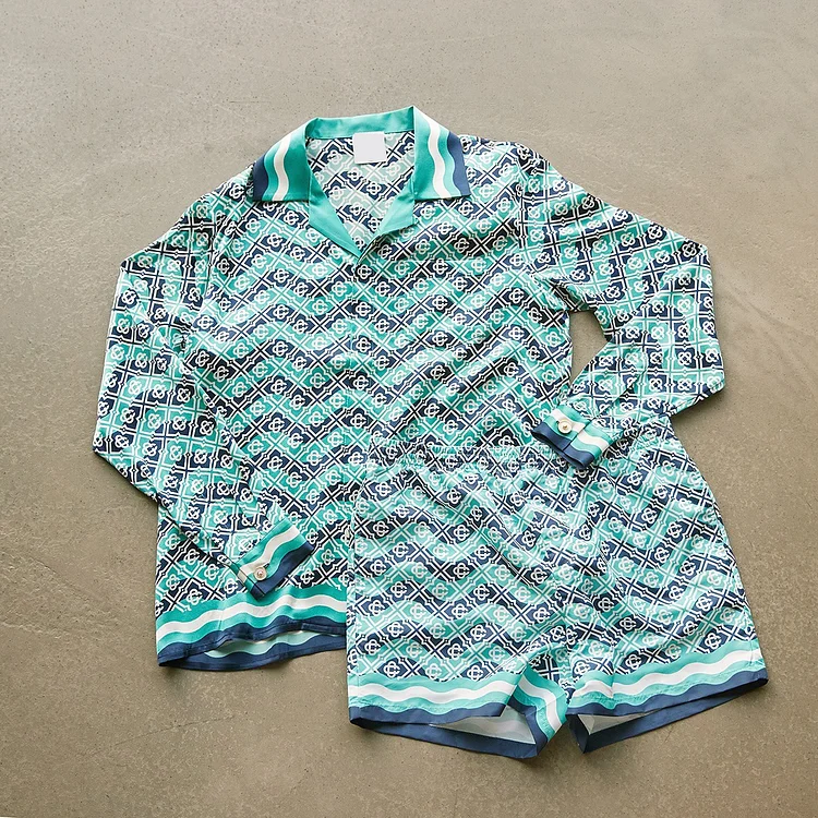 Retro Geometry Art Print Street Long Sleeve Shirt And Shorts Co-ord