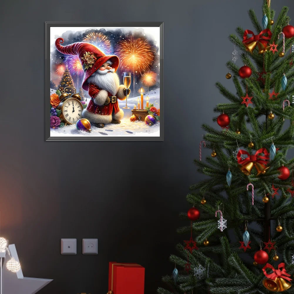 Diamond Painting - Full Round Drill - Gnome Clocks New Year(Canvas|40*40cm)