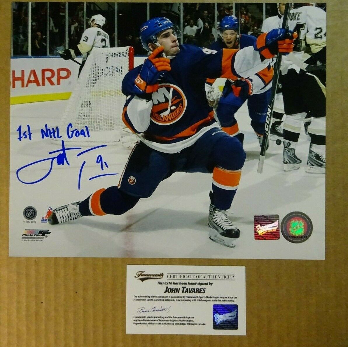 Autographed JOHN TAVARES Signed 1st Goal NY Islanders 8x10 Photo Poster painting Frameworth COA