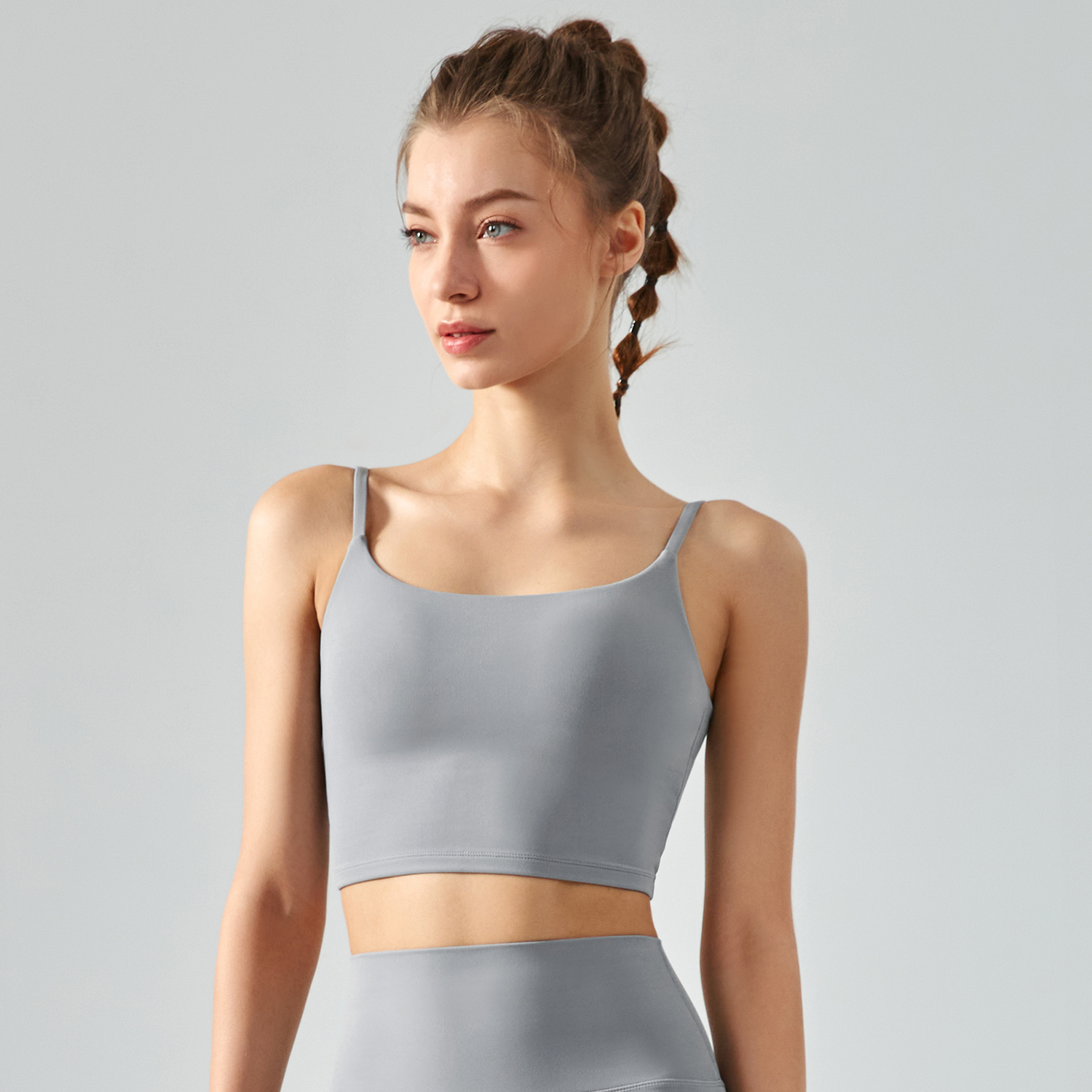 Different types of eco friendly thin straps sports gym workout sustainable fitness tank top vest online shopping on Hergymclothing Khaki