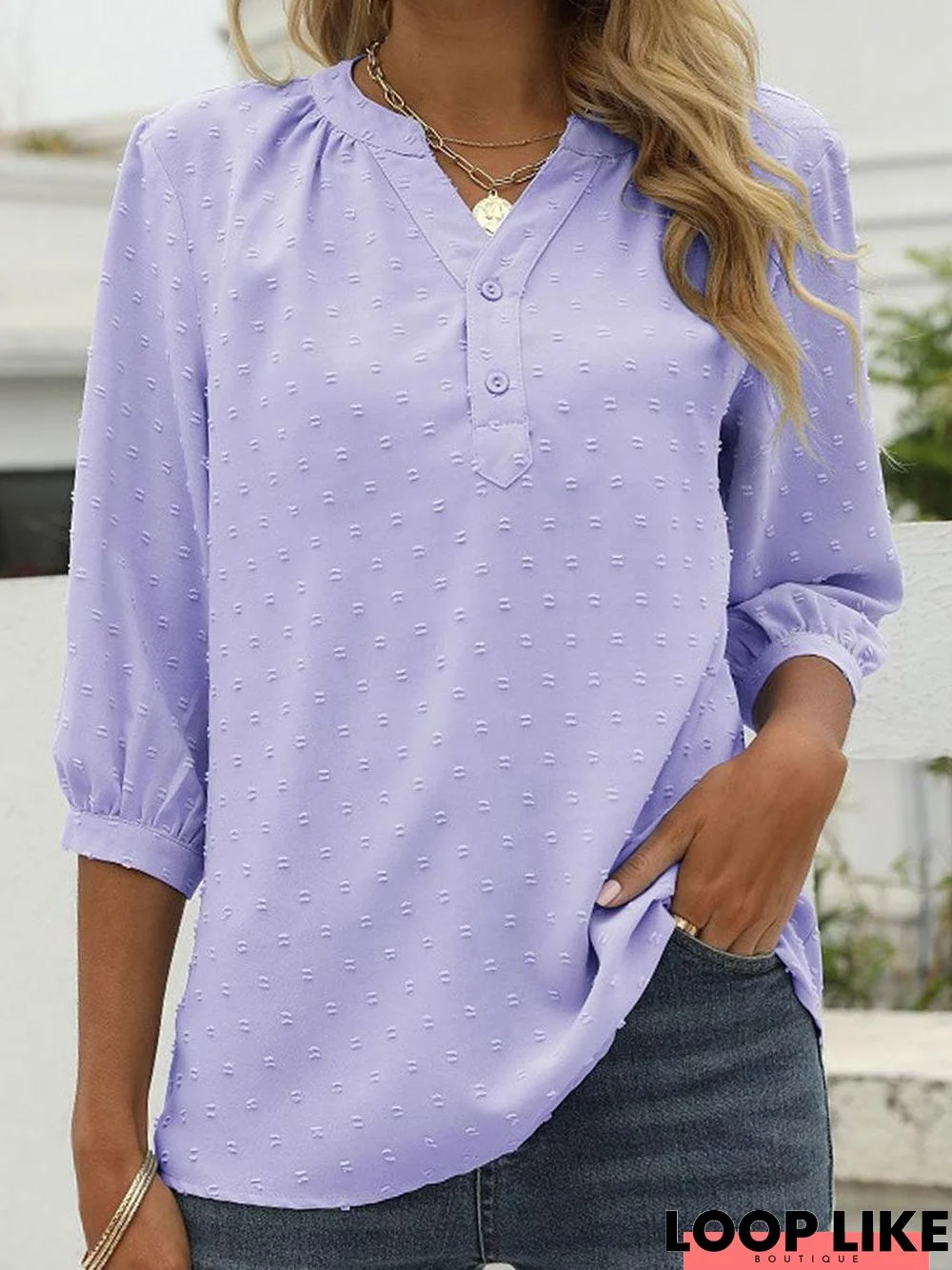 Solid Color V-Neck Casual Short Sleeve Blouse
