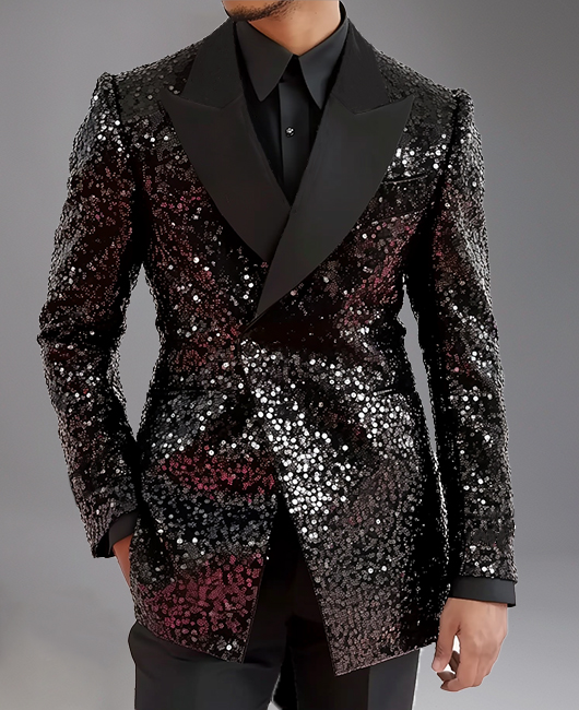 Okaywear Sequin Peaked Lapel Button Long Sleeve Party Blazer