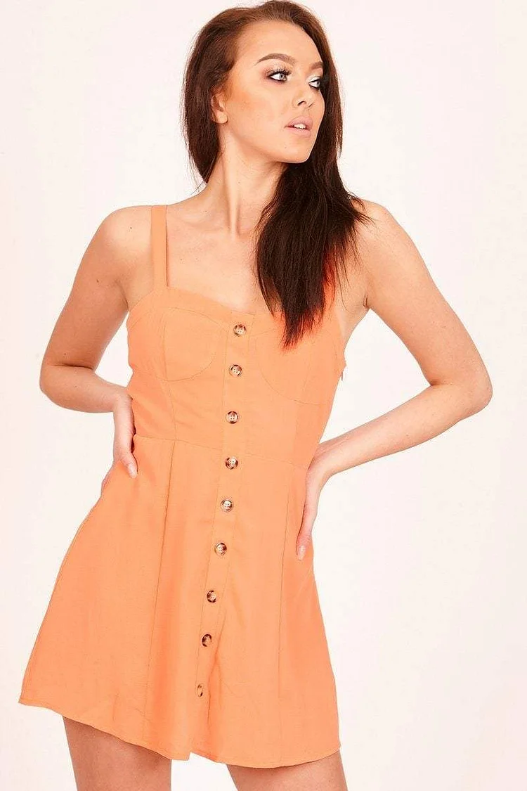 Orange Button Up Skater Style Dress Katch Me