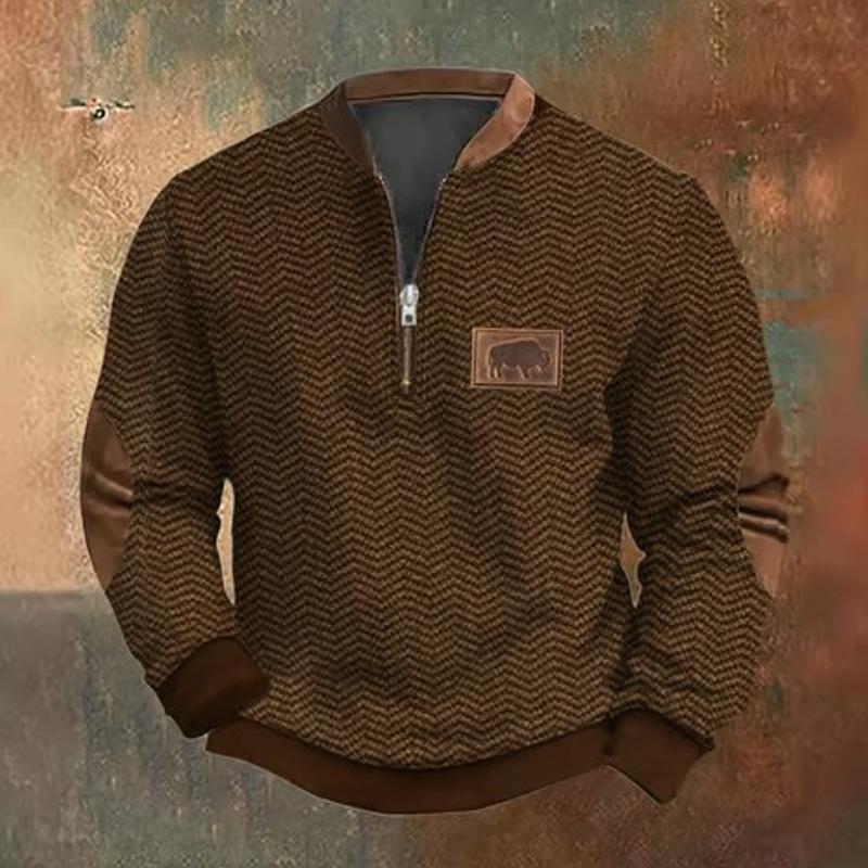 Men's Solid Color Texture Zipper Round Neck Long Sleeve Casual Sweatshirt 32889116Z