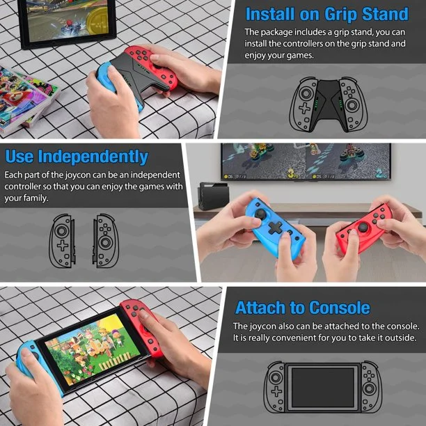 DinoFire Switch Joycon Controller with Nintendo, Switch Controller Joy Cons for Nintendo Switch/lite/OLED（Red & Blue）
