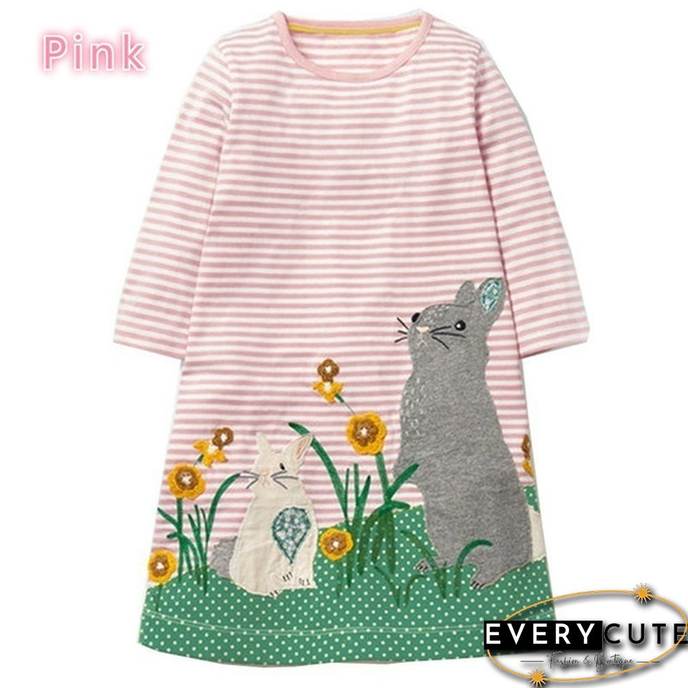 Toddler Baby Girls Kids Autumn Clothes Cute Cartoon Applique Long Sleeve T-Shirt Dress