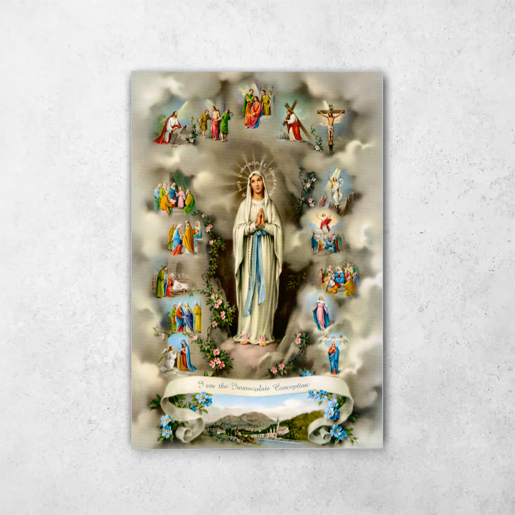 Our Lady of Lourdes - Immaculate Conception Rosary Canvas Wall Art 
