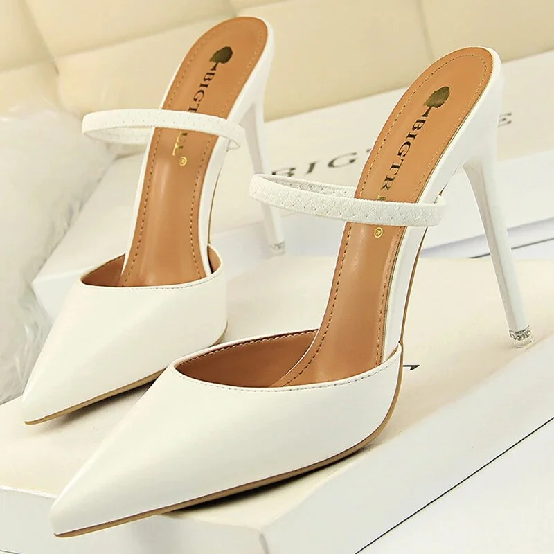 Abebey Shoes Sandals Women 2025 Summer High Heels Slippers Pu Heeled Sandals Stiletto Ladies Shoes Fashion Female Shoes Pumps