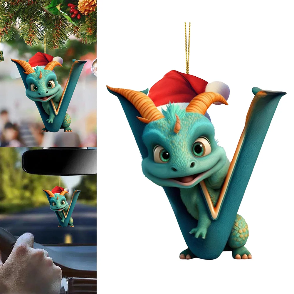 Christmas Cute Dragon Pendants Acrylic Letter Shaped Exquisite for Xmas Tree Car