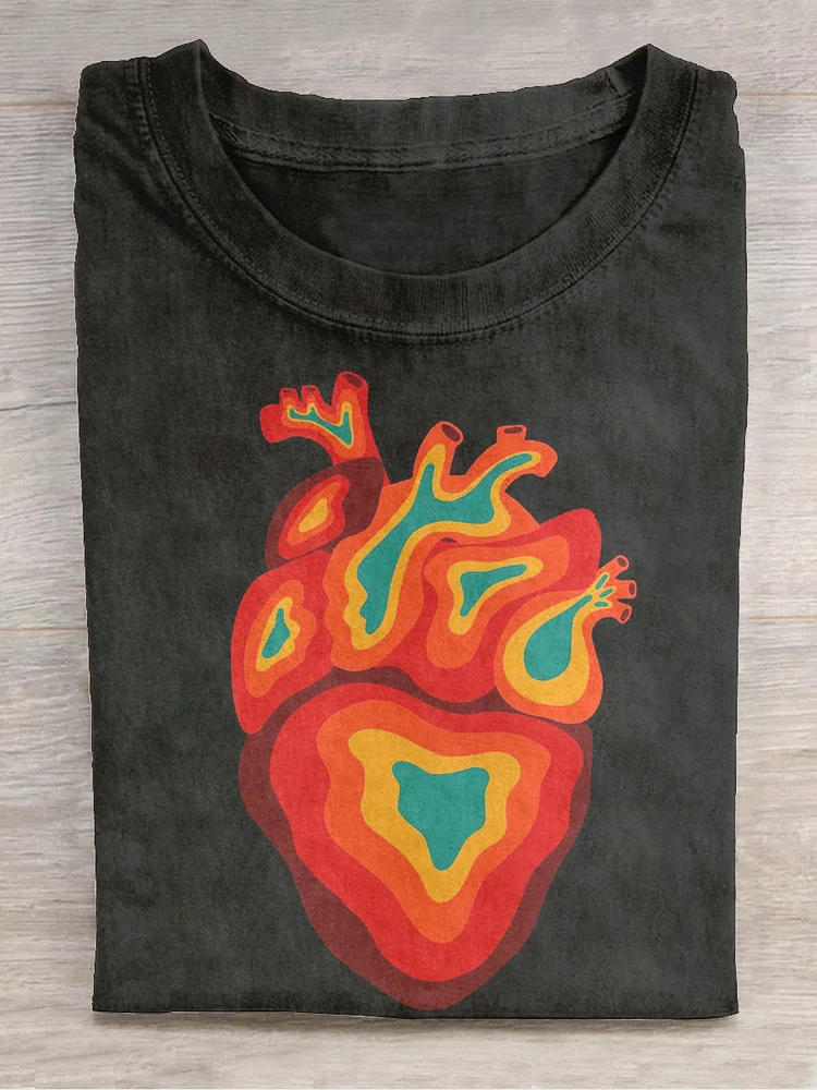 Unisex Heartbeat Art Print Round Neck Short Sleeve T-Shirt