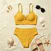 Ruched High-Waisted Bikini Set with Gold Paperclip Detail, 100% Swimwear for Beach Vacation by Inlyline