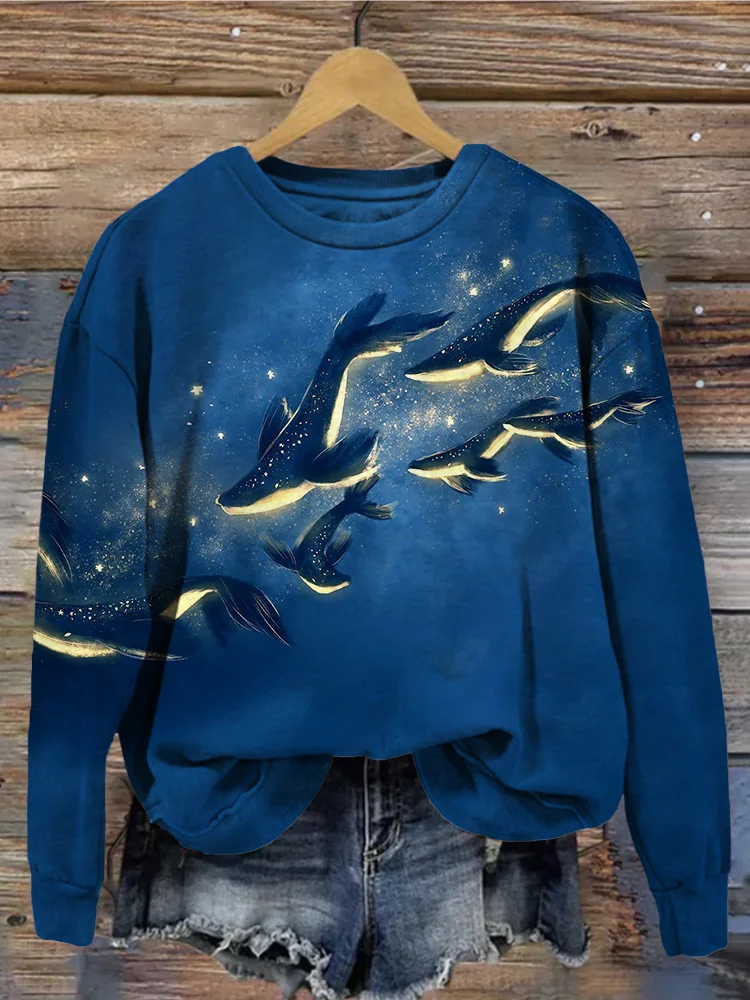 Comstylish The Whale Art Print Crew Neck Vintage Sweatshirt