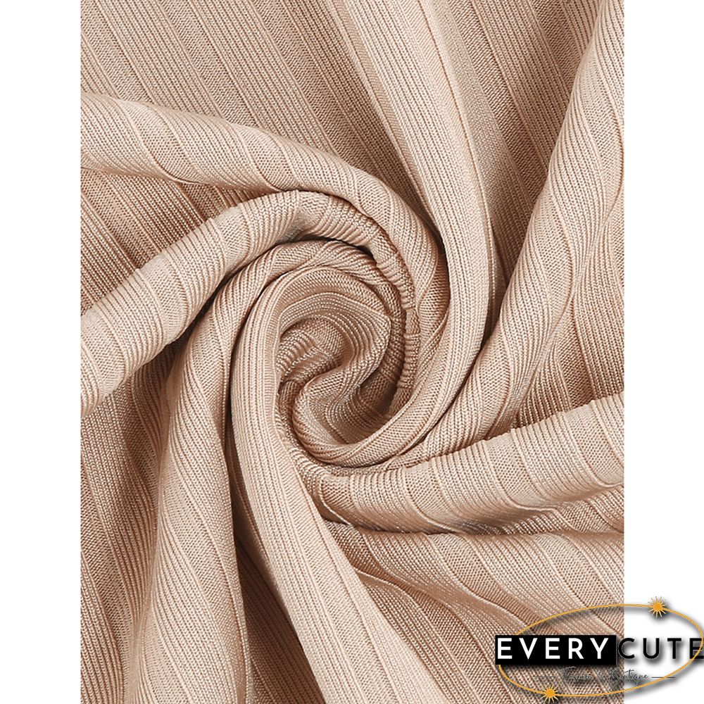 Khaki Ribbed Cut Out Side Split High Neck Maxi Dress