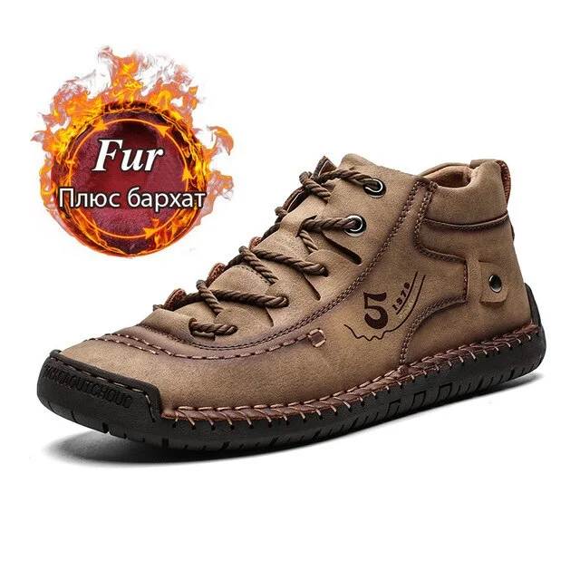 LEOSOXS Men's Fashion Casual Shoes Flat Martin Boots Leather Shoes Outdoor Shoes Plus Size 39-48