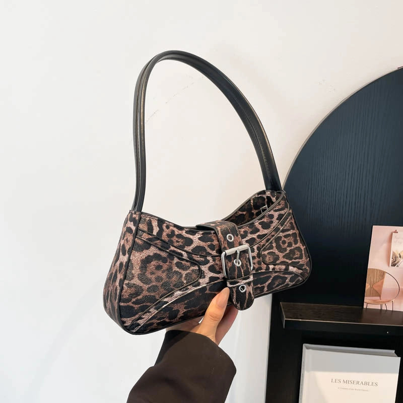 Korean Style French Stick Underarm Bag Leopard Print Fashion Shoulder Bag Trendy Unique PU Leather Leopard Print Bag