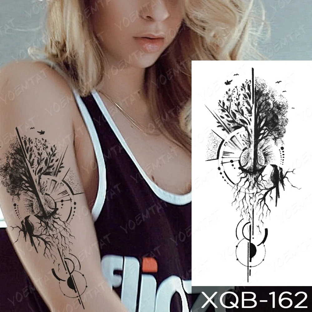 Waterproof Temporary Tattoo Sticker Tree Bird Universe Compass Tattoos Fox Mermaid Body Art Arm Fake Sleeve Tatoo Women Men