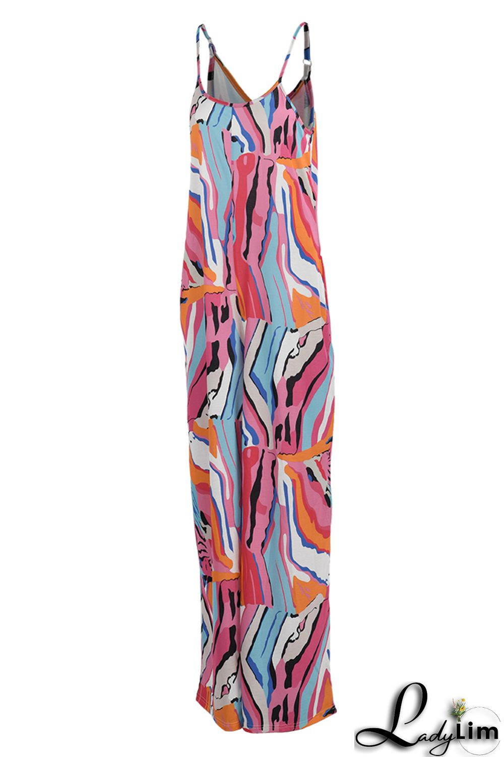 Yellow Sexy Casual Print Backless Spaghetti Strap Regular Jumpsuits