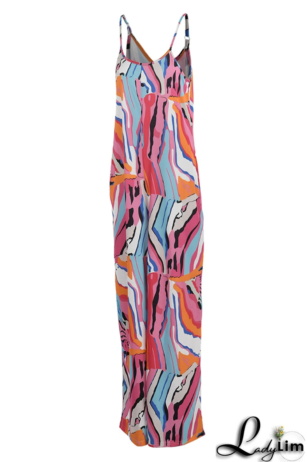 Yellow Sexy Casual Print Backless Spaghetti Strap Regular Jumpsuits