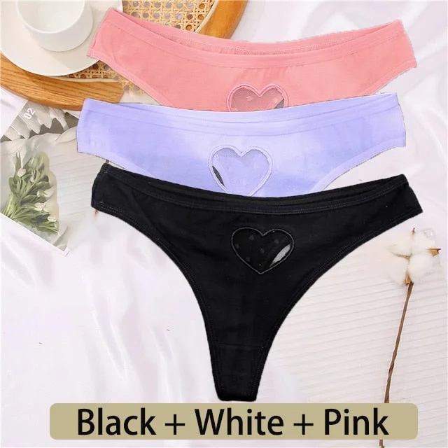 3PCS/Set Cotton G-String Seamless Thong Women Transparent Heart Low Waist Panties Ladies Underwear Panty Comfortable Lingerie