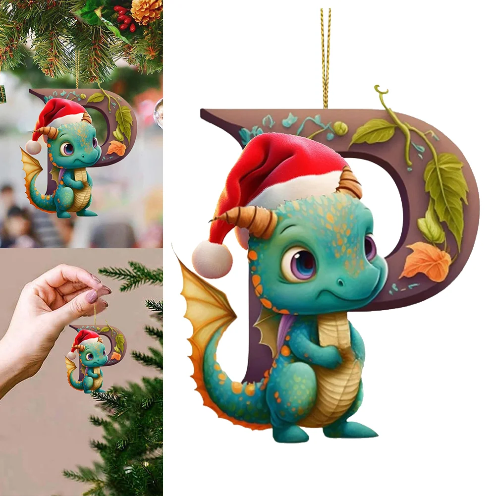 Christmas Cute Dragon Pendants Acrylic Letter Shaped Exquisite for Xmas Tree Car