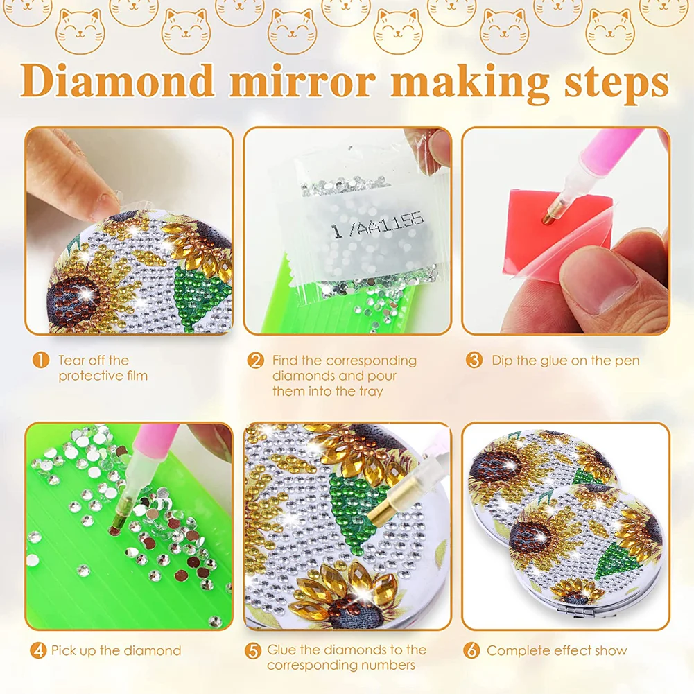 DIY Diamond Painting Makeup Mirror Paint by Number Kits Sunflower