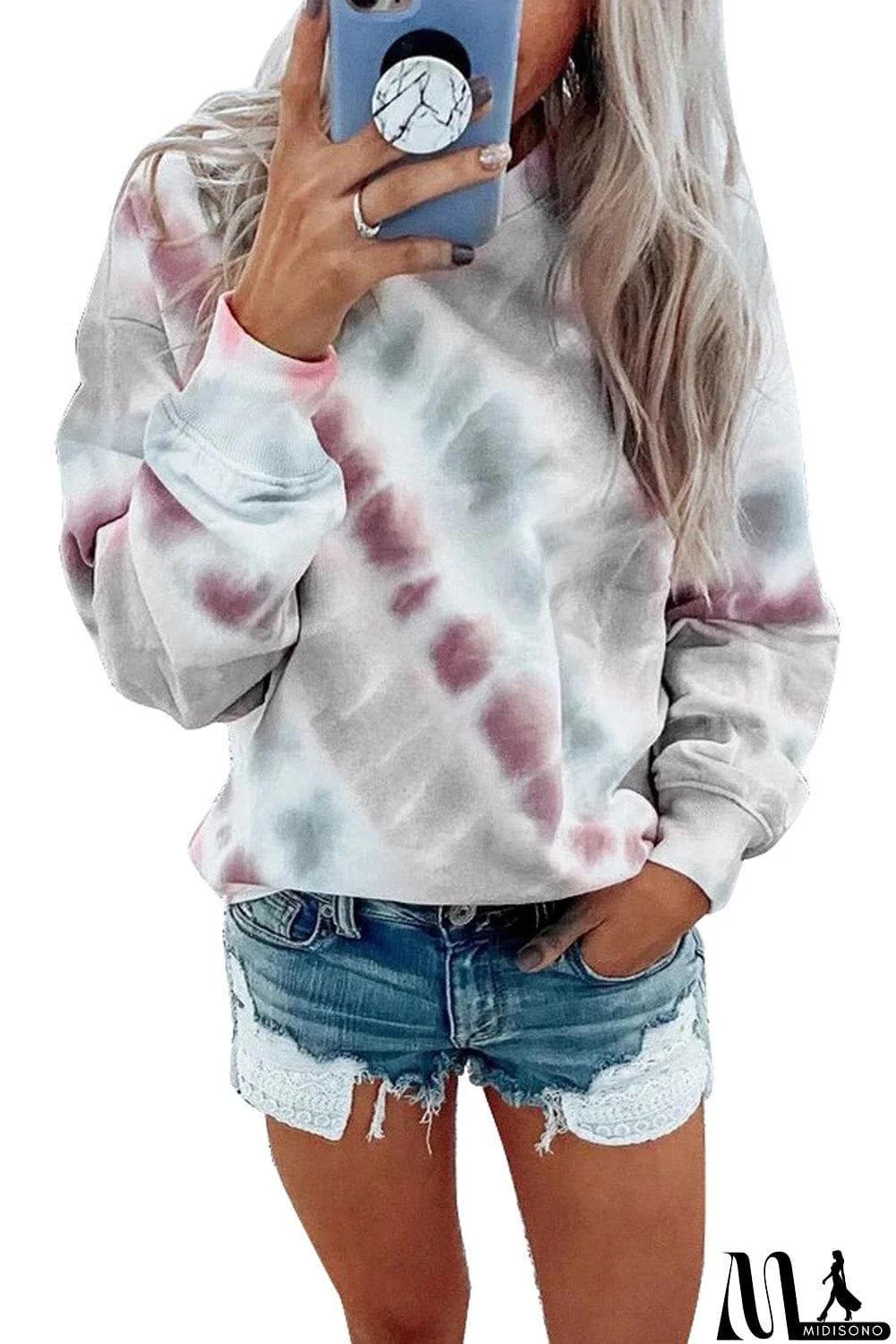 MidiSono - Casual Tie-dye Round Neck Sweatshirt