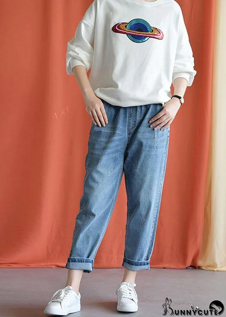 denim blue new wild elastic waist pants