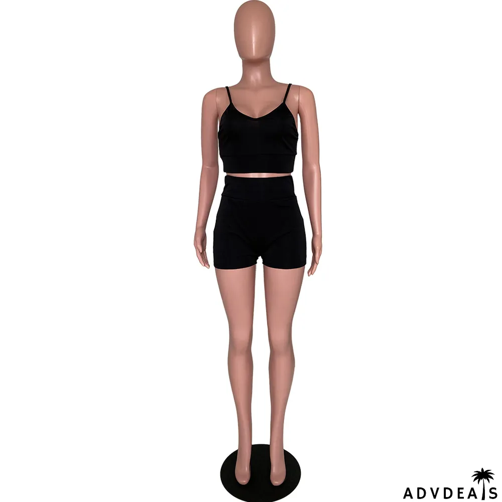 Solid Cami Top And Short Two Piece Sets