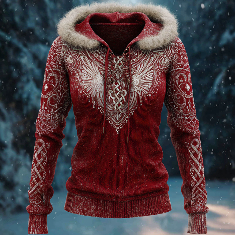 Women's Vintage Viking Celtic Style Hooded Knitted Sweater elevenforest