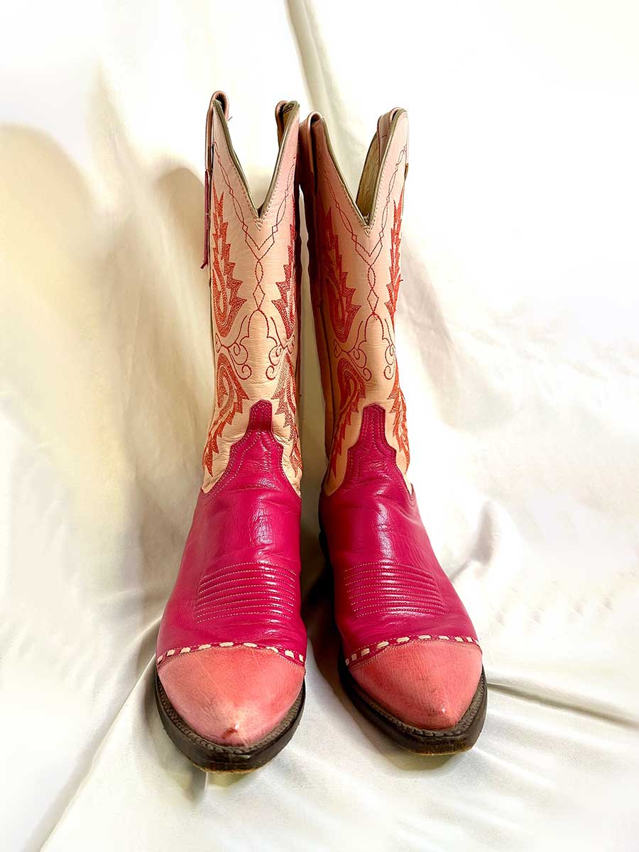 Hot Pink Embroidered Snip Toe Chunky Heel Cowboy Boots for Women