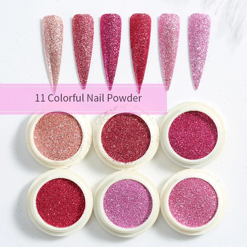 6Boxes/Set Nail Glitter Blue Grey Colorful iridescent Powder Shiny Sparkles Nail Art Sequins Pigment Flakes Dust 3D Decoration