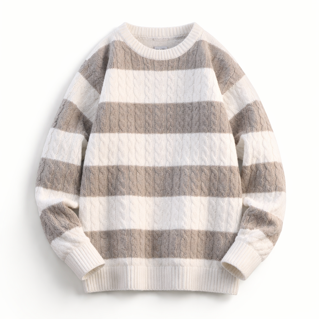 Men's Cable-Knit Striped Jumper &ndash; Crew Neck Everyday Layer &ndash; view 2