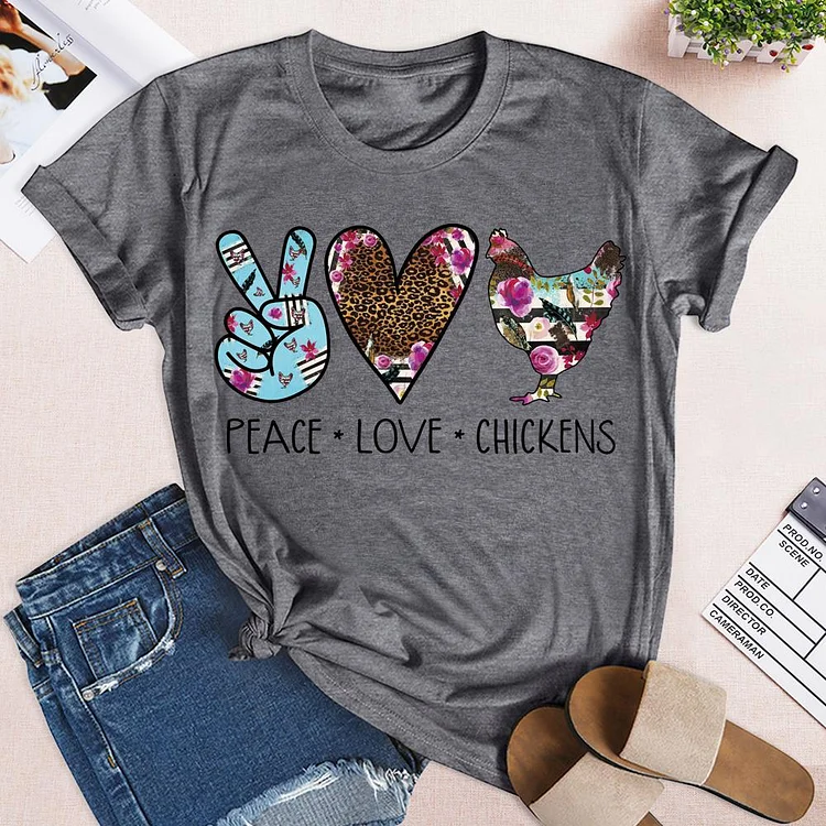 Peace love chickens T-shirt Tee-05037-Annaletters