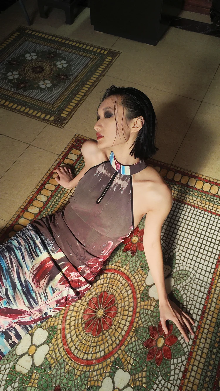 NIGEL NOLAN Halter Dress - 10 Recycled Water Bottles - Wine