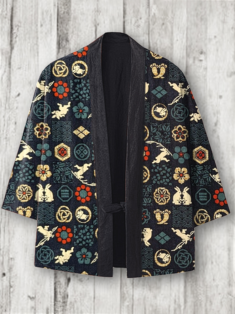 Japanese Traditional Pattern Linen Blend Kimono Cardigan wearshes